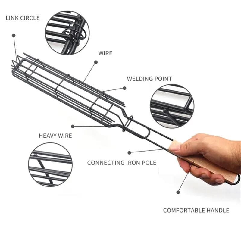 Portable BBQ Grilling Basket, Stainless Steel Nonstick Barbecue Grill Basket, Wooden Handle Barbecue Grill Basket, Barbecue Grill Mesh Rack, Coating Clamp Holder, Barbecue Picnic Camping Tools, Reusable Anti Corrosion Wooden Handle Barbecue Tool Portable BBQ Grilling Basket, Stainless Steel Nonstick Barbecue Grill Basket, Wooden Handle Barbecue Grill Basket, Barbecue Grill Mesh Rack, Coating Clamp Holder, Barbecue Picnic Camping Tools, Reusable Anti Corrosion Wooden Handle Barbecue Tool